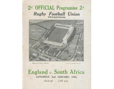 ENGLAND V SOUTH AFRICA 1932 RUGBY PROGRAMME