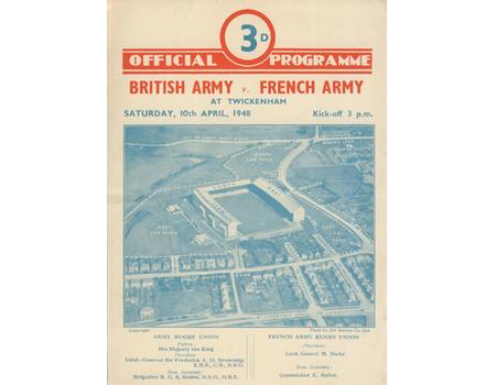 BRITISH ARMY V FRENCH ARMY 1948 RUGBY UNION PROGRAMME