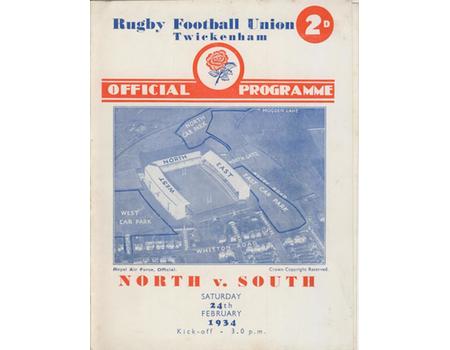 NORTH V SOUTH 1934 RUGBY PROGRAMME