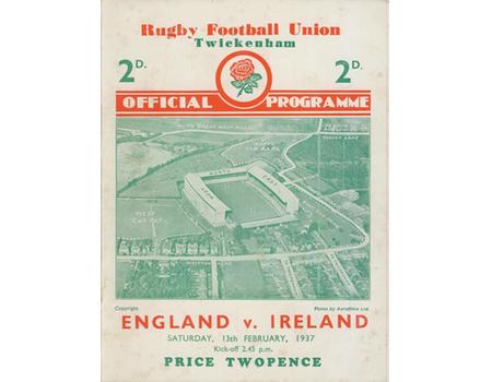 ENGLAND V IRELAND 1937 RUGBY PROGRAMME