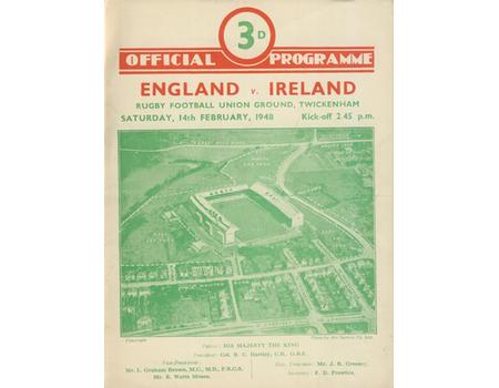 ENGLAND V IRELAND 1948 (IRELAND GRAND SLAM SEASON) RUGBY PROGRAMME