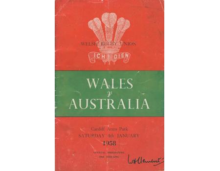 WALES V AUSTRALIA 1958 RUGBY PROGRAMME