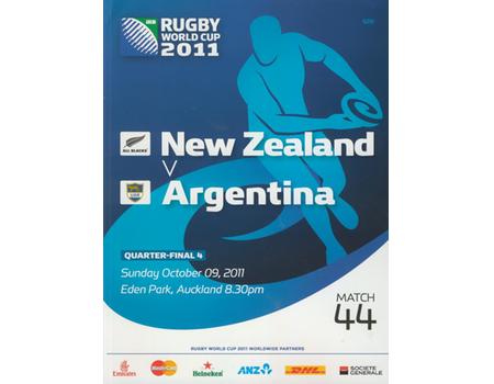 NEW ZEALAND V ARGENTINA 2011 RUGBY WORLD CUP QUARTER-FINAL PROGRAMME