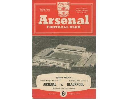 ARSENAL V BLACKPOOL 1958-59 FOOTBALL PROGRAMME