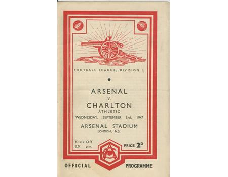 ARSENAL V CHARLTON ATHLETIC 1947-48 FOOTBALL PROGRAMME (CHAMPIONSHIP SEASON)