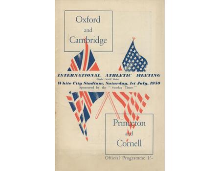 OXFORD & CAMBRIDGE V PRINCETON & CORNELL 1950 ATHLETICS PROGRAMME