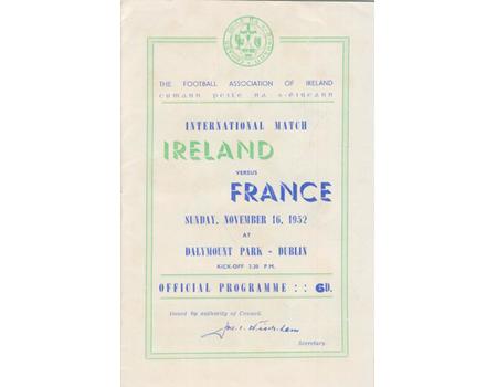 REPUBLIC OF IRELAND V FRANCE 1952 FOOTBALL PROGRAMME