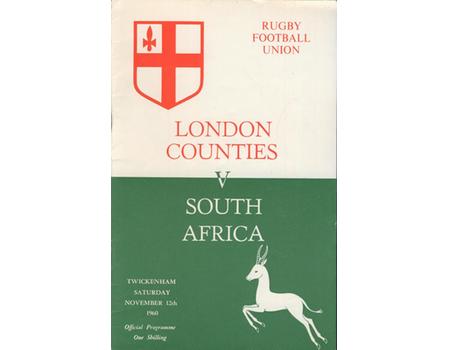 LONDON COUNTIES V SOUTH AFRICA 1960-61 RUGBY PROGRAMME