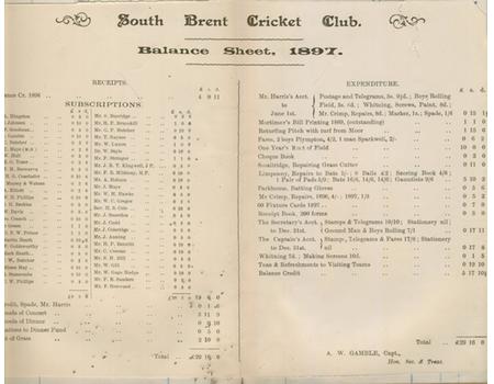 SOUTH BRENT CRICKET CLUB (DEVON) 1889 TO 1911 ACCOUNTS BOOK