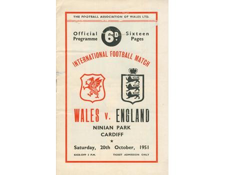 WALES V ENGLAND 1951-52 FOOTBALL PROGRAMME