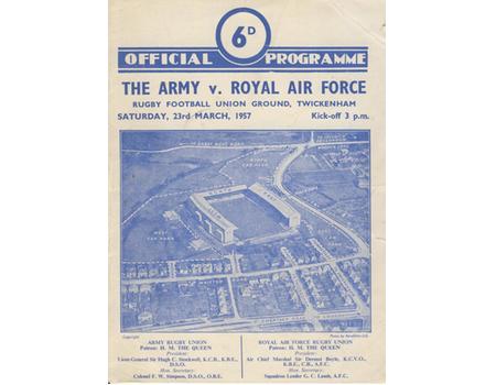 THE ARMY V THE ROYAL AIR FORCE 1957 RUGY PROGRAMME