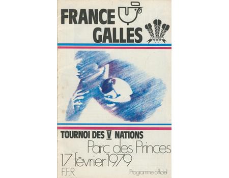 FRANCE V WALES 1979 RUGBY PROGRAMME
