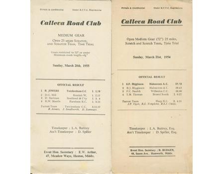 CALLEVA ROAD CLUB (WEST LONDON) TIME TRIAL RESULTS 1954 & 1955