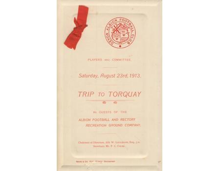 DEVON ALBION RUGBY CLUB 1913 TRIP TO TORQUAY - ITINERARY AND MENU CARD