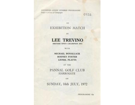 LEE TREVINO EXHIBITION MATCH (PANNAL GOLF CLUB) 1972 GOLF PROGRAMME