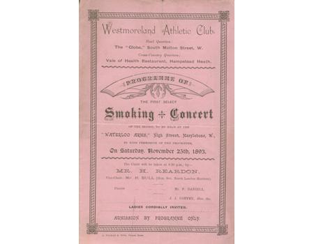 WESTMORELAND ATHLETIC CLUB (LONDON) 1893 SMOKING CONCERT PROGRAMME