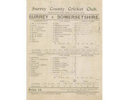 SURREY V SOMERSET 1900 CRICKET SCORECARD