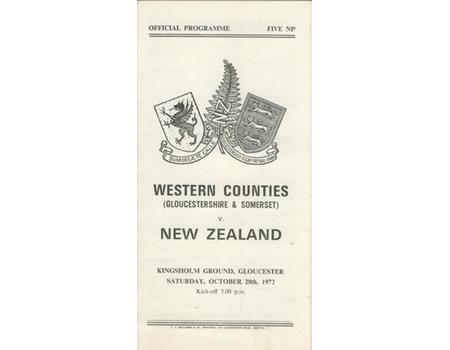 WESTERN COUNTIES (GLOUCESTERSHIRE & SOMERSET) V NEW ZEALAND 1972-73 RUGBY PROGRAMME