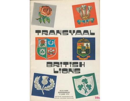 TRANSVAAL V BRITISH ISLES 1974 RUGBY PROGRAMME