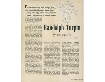 SUGAR RAY ROBINSON V RANDOLPH TURPIN 1951 BOXING PROGRAMME - SIGNED BY TURPIN