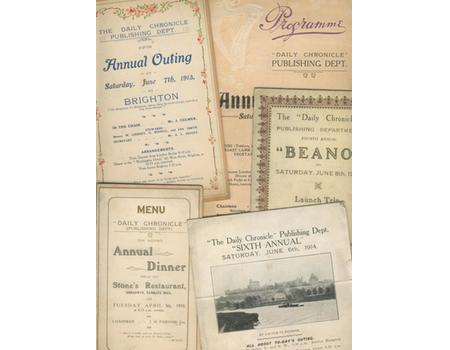 DAILY CHRONICLE (PUBLISHING DEPARTMENT) ANNUAL OUTINGS AND DINNERS 1910-1914 - ITINERARIES AND MENU CARDS