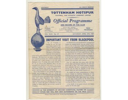 TOTTENHAM HOTSPUR V BLACKPOOL 1956-57 FOOTBALL PROGRAMME