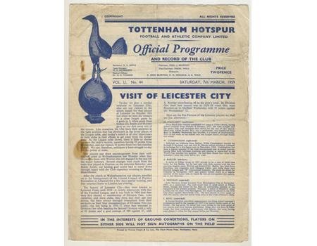 TOTTENHAM HOTSPUR V LEICESTER CITY 1958-59 FOOTBALL PROGRAMME
