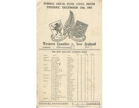 WESTERN COUNTIES V NEW ZEALAND 1963-64 RUGBY PROGRAMME