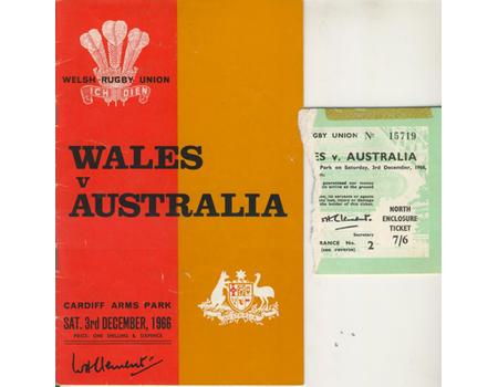 WALES V AUSTRALIA 1966 RUGBY PROGRAMME