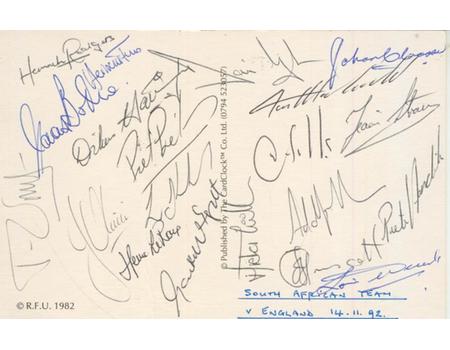 SOUTH AFRICA 1992 RUGBY AUTOGRAPHS