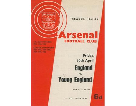 ENGLAND V YOUNG ENGLAND 1964-65 FOOTBALL PROGRAMME