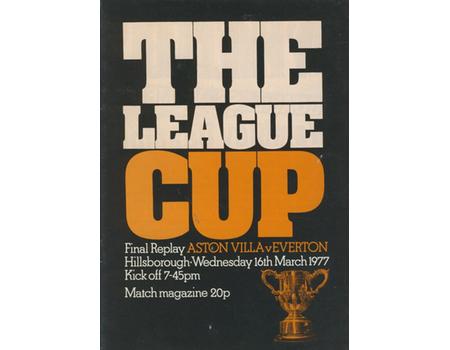 ASTON VILLA V EVERTON 1977 (LEAGUE CUP FINAL REPLAY) FOOTBALL PROGRAMME
