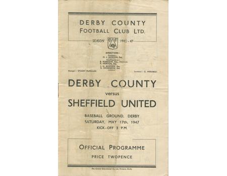 DERBY COUNTY V SHEFFIELD UNITED 1946-47 FOOTBALL PROGRAMME
