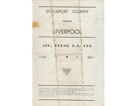STOCKPORT COUNTY V LIVERPOOL 1949-50 SOUVENIR FOOTBALL PROGRAMME