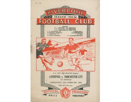 LIVERPOOL V MANCHESTER CITY 1955-56 FOOTBALL PROGRAMME