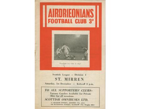 AIRDRIEONIANS V ST. MIRREN 1962-63 FOOTBALL PROGRAMME