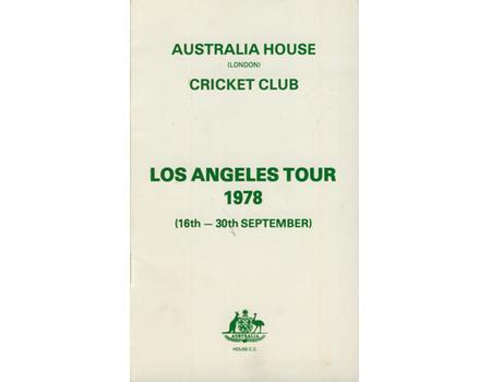 AUSTRALIA HOUSE (LONDON) CRICKET TOUR TO LOS ANGELES 1978 BROCHURE