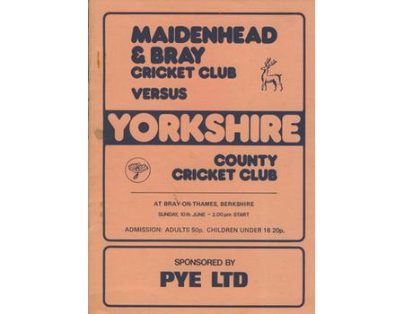 MAIDENHEAD & BRAY CC V YORKSHIRE 1979 CRICKET PROGRAMME