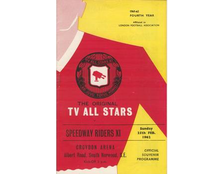 TV ALL STARS V SPEEDWAY RIDERS XI 1961-62 FOOTBALL PROGRAMME