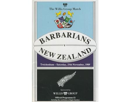 BARBARIANS V NEW ZEALAND 1989 RUGBY PROGRAMME