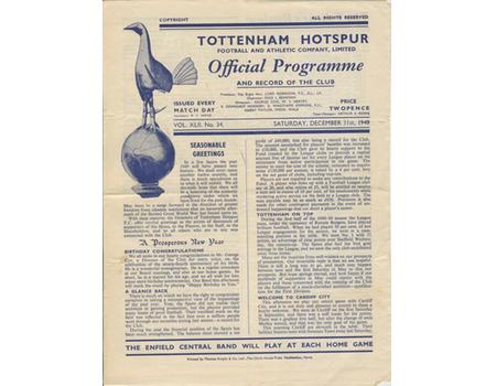 TOTTENHAM HOTSPUR V CARDIFF CITY 1949-50 FOOTBALL PROGRAMME