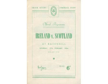 IRELAND V SCOTLAND 1954 RUGBY PROGRAMME (LAST 5 NATIONS MATCH AT RAVENHILL)