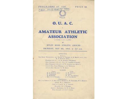 THE FIRST FOUR MINUTE MILE 1954 OFFICIAL PROGRAMME