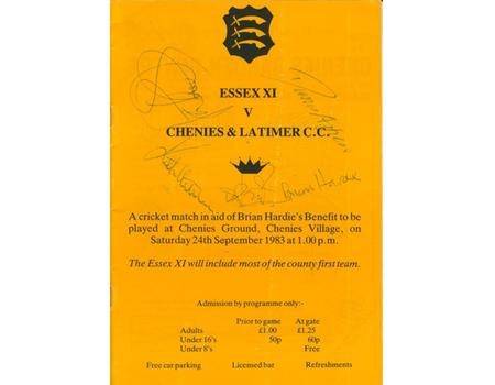ESSEX XI V CHENIES & LATIMER C.C. 1983 CRICKET PROGRAMME (BRIAN HARDIE BENEFIT)