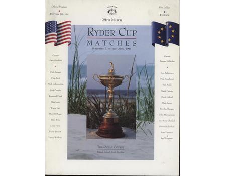 RYDER CUP 1991 (KIAWAH ISLAND) OFFICIAL PROGRAMME