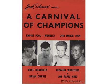 DAVE CHARNLEY V BRIAN CURVIS & HOWARD WINSTONE V JOE RAFIU KING 1964 BOXING PROGRAMME (SIGNED BY KING)