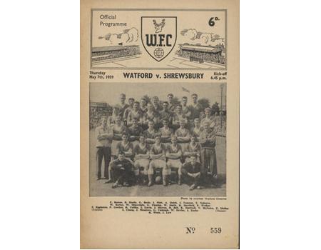 WATFORD V SHREWSBURY TOWN 1958-59 FOOTBALL PROGRAMME