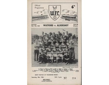 WATFORD V ALDERSHOT TOWN 1958-59 FOOTBALL PROGRAMME