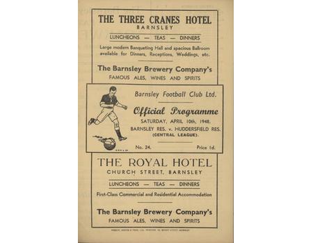 BARNSLEY RESERVES V HUDDERSFIELD RESERVES 1947-48 FOOTBALL PROGRAMME