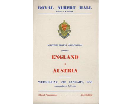 ENGLAND V AUSTRIA  AMATEUR BOXING TOURNAMENT 1958 PROGRAMME
